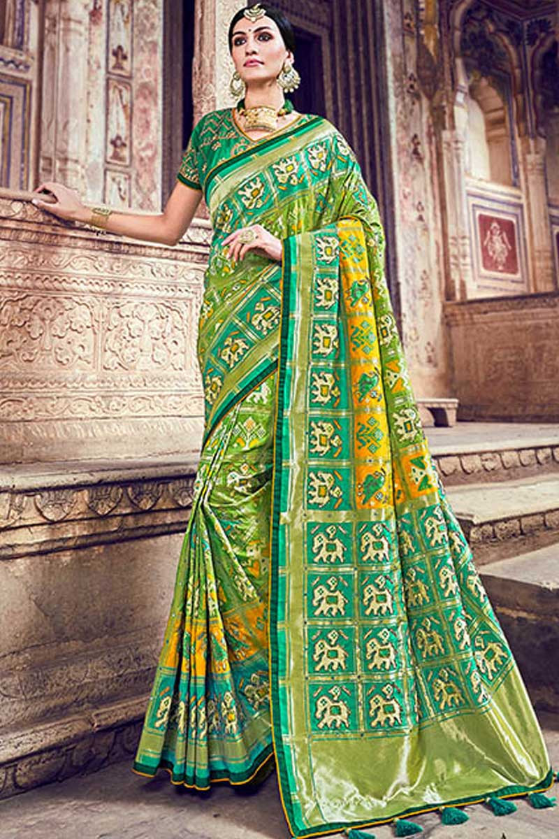Buy Light Green Banarasi Silk Saree With Banglori Silk Blouse Online ...