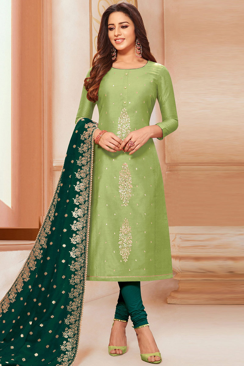Buy Light Green Raw Silk Churidar Suit With Dori Work Online Lstv05127 Andaaz Fashion The elegant churidars are on enticing offers to make you save money as you spice up your looks.