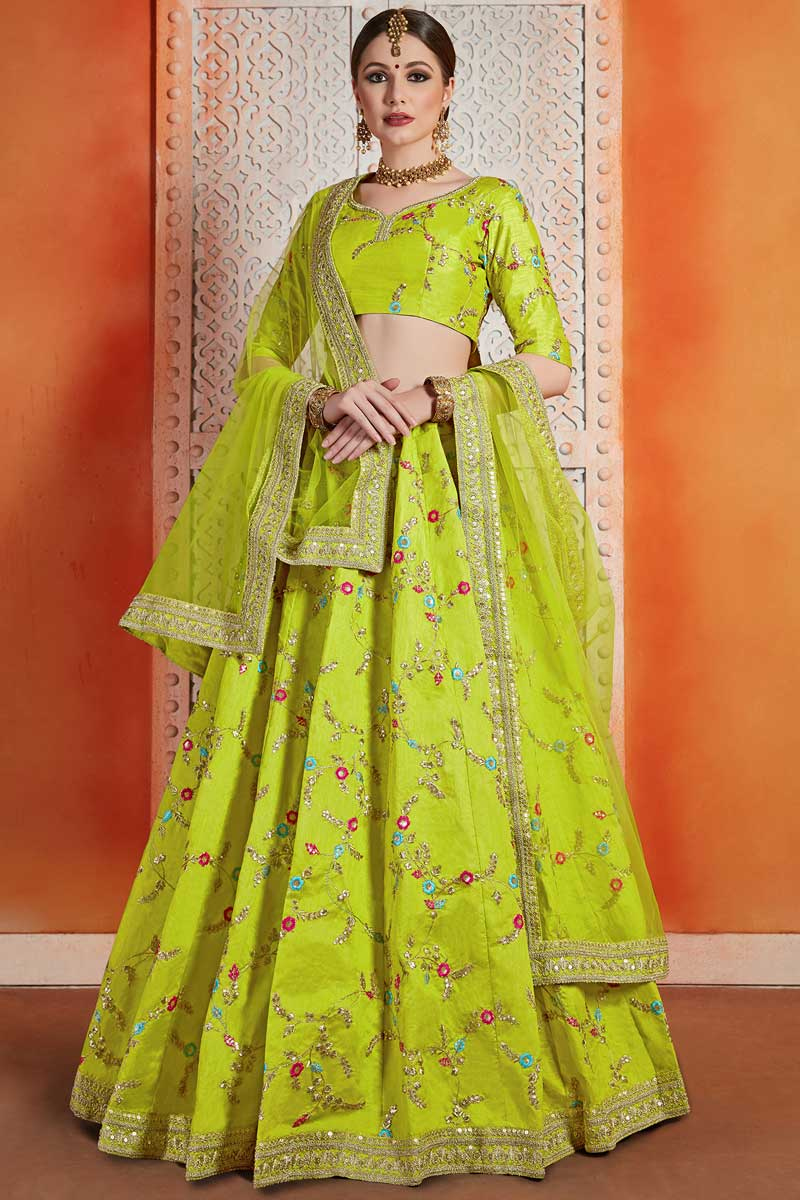 Light Green Lehenga With Pink Dupatta Buy Light Green Raw Silk Lehenga with Raw Silk Choli Online - LLCV01077