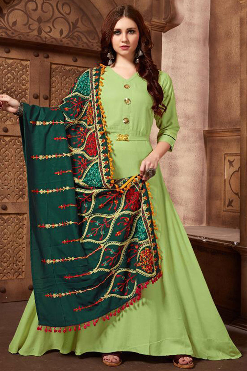 Net Embroidered Green Anarkali Suit with Dupatta  AS3447