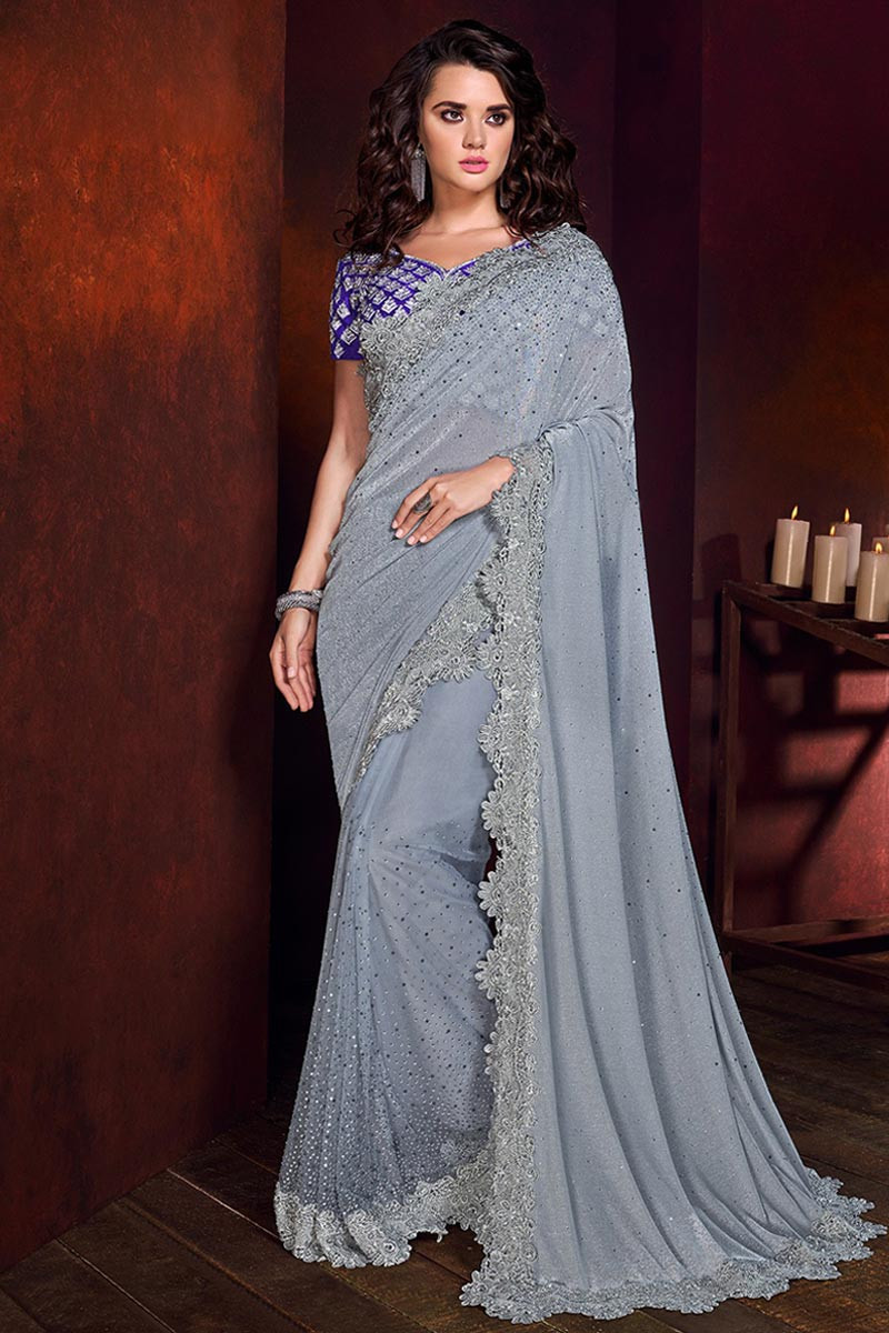 Buy Light Grey Silk Saree With Banglori Silk Blouse Online - SARV02651 ...