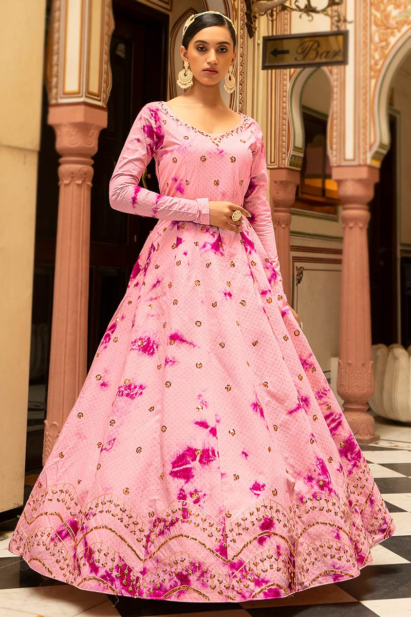 Wedding Dress Gown in Hot Pink Embroidered Fabric LSTV117817