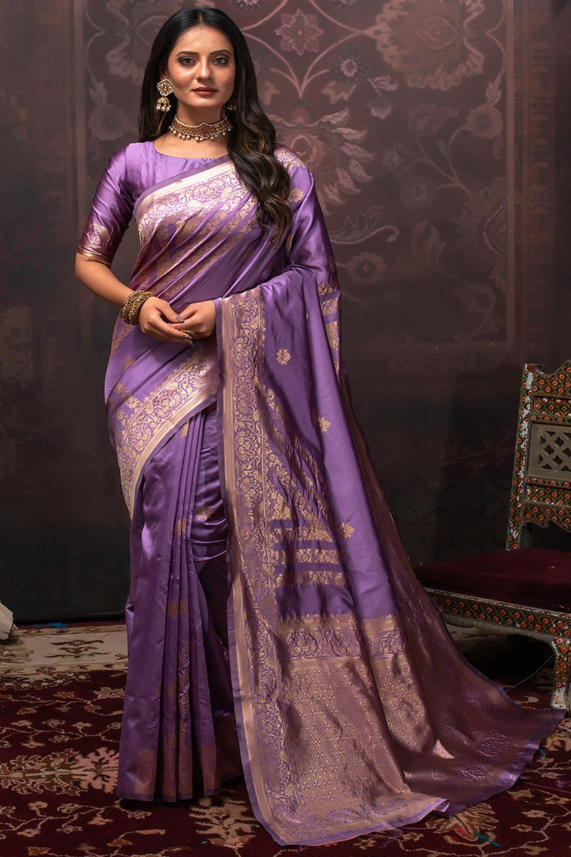 Clothing Fashion Light Purple Banarasi Silk Saree|SARV115363