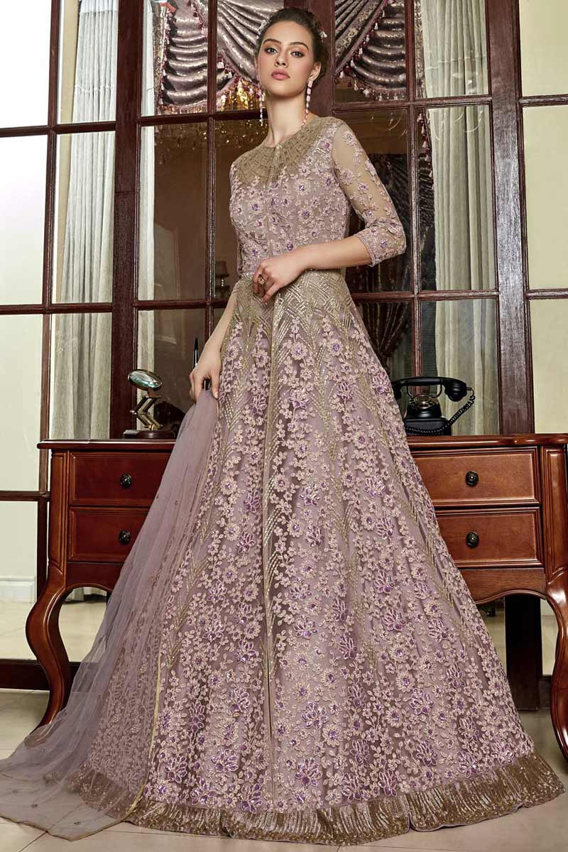 Buy Light Purple Net Anarkali Suit With Dori Work Online - LSTV04588 ...
