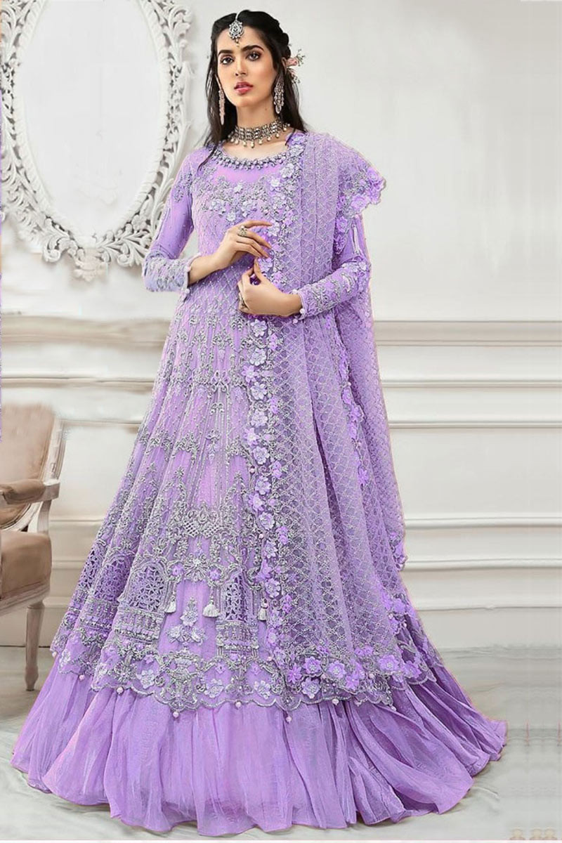 Light Purple Net Embroidered Anarkali Suit LSTV09387