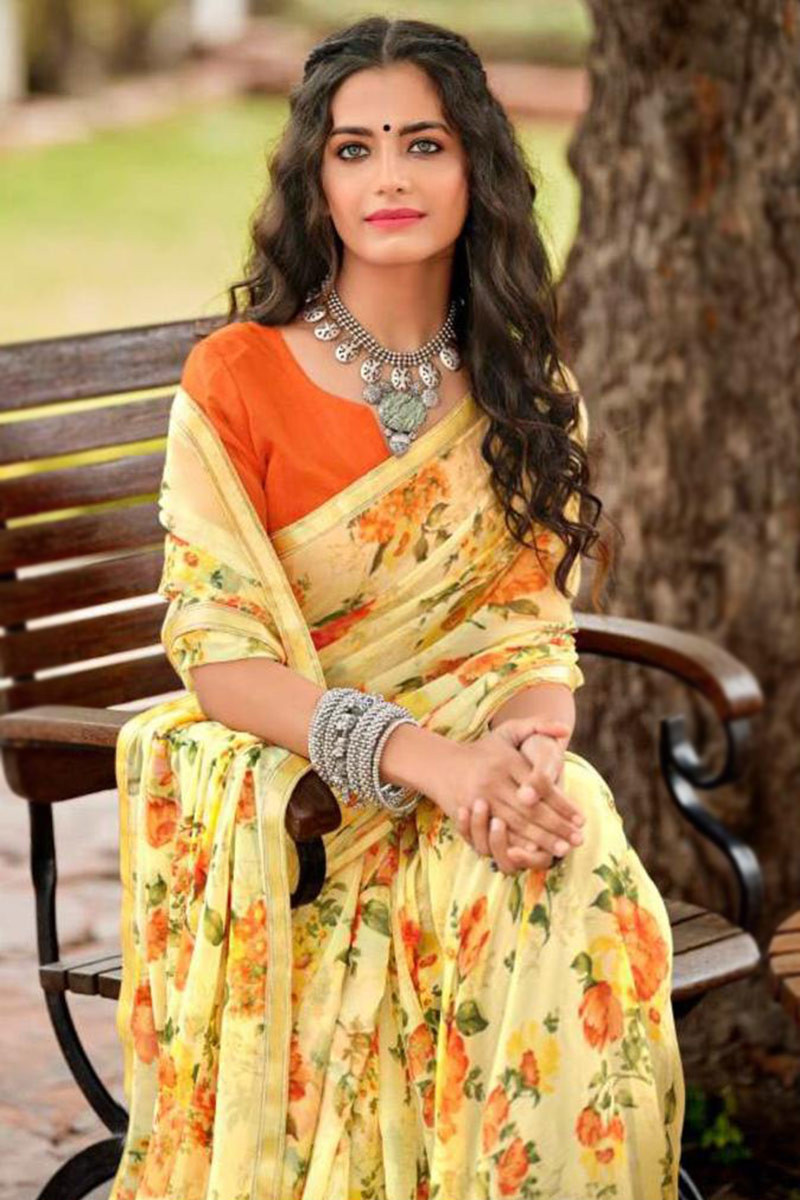Buy online Yellow Chiffon Plain Saree With Blouse from ethnic wear for  Women by Pavecha's for ₹769 at 55% off | 2023 Limeroad.com