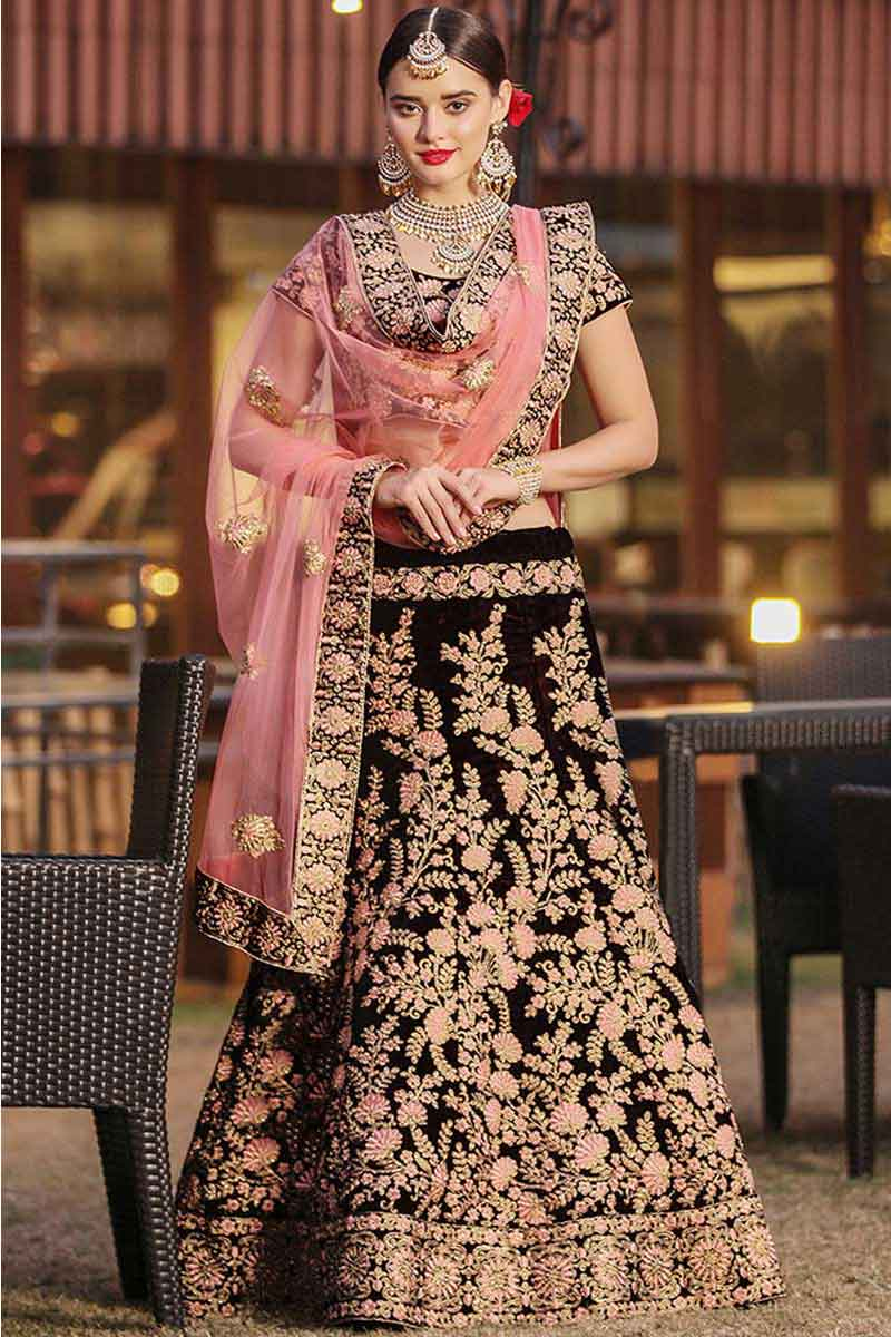 Maroon velvet lehenga clearance