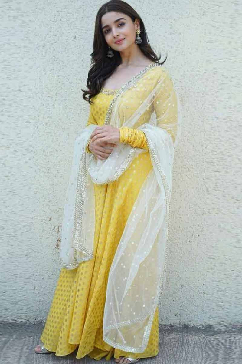 yellow colour frock suit