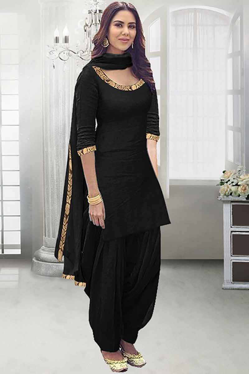 Buy Glorious Cotton Patiala Suits In Black Color Online - LSTV02508 |  Andaaz Fashion