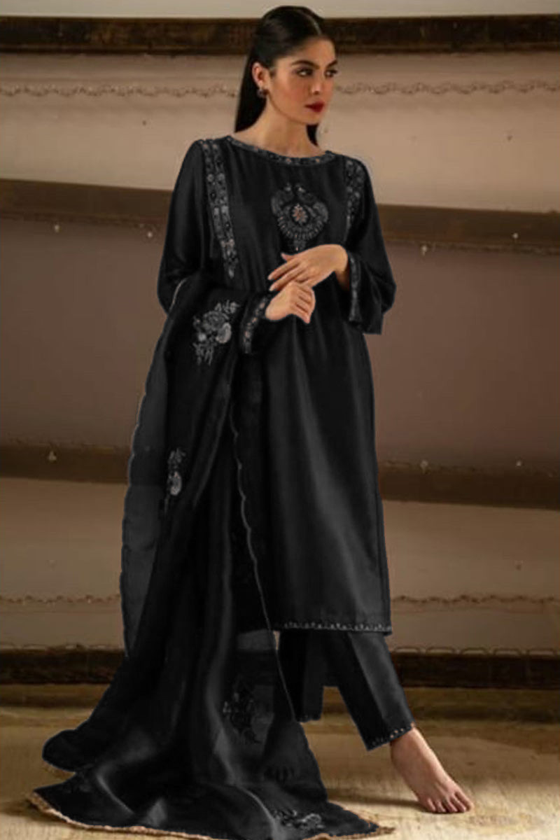 Zari Silk Eid Straight Pant Suit in Black Color