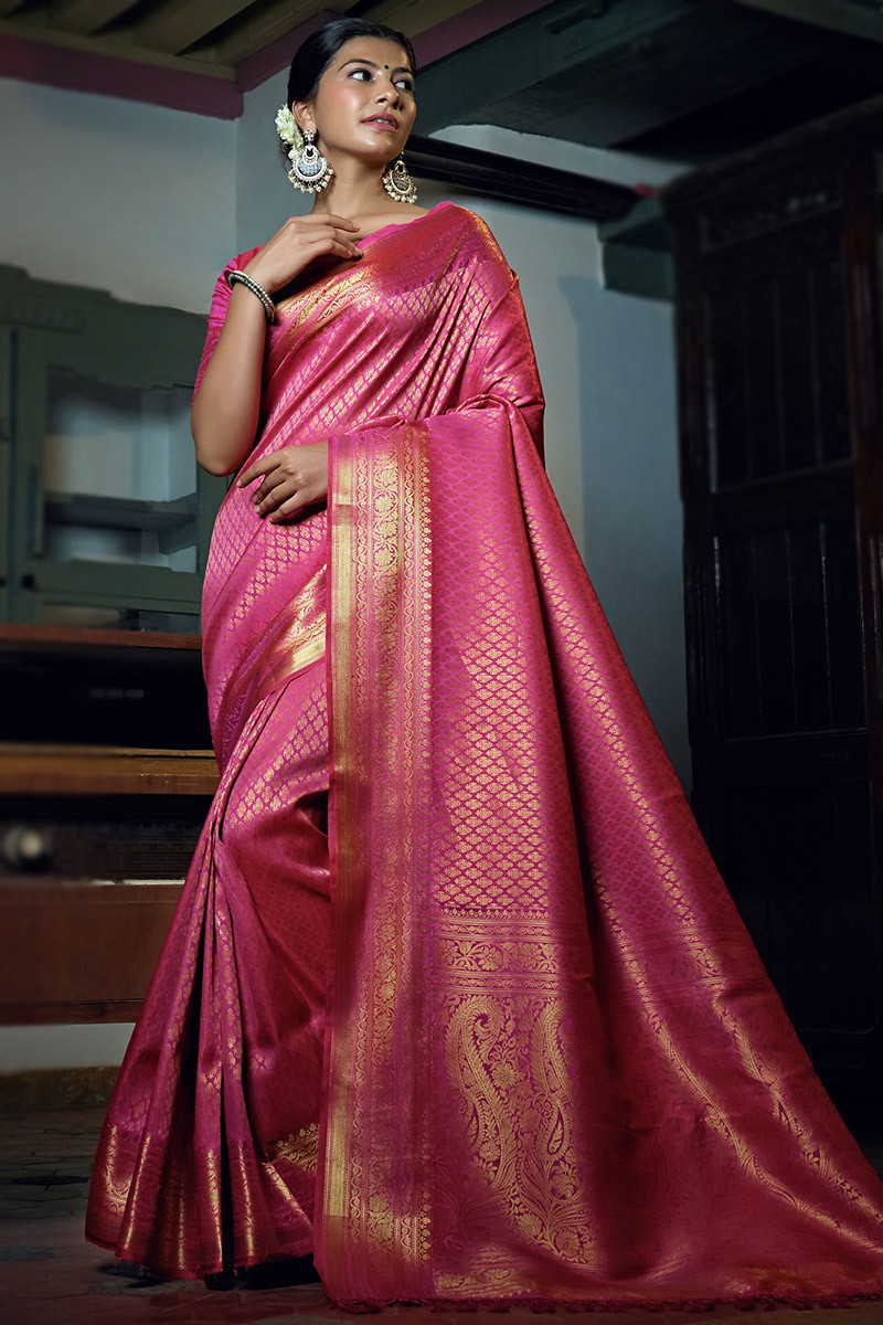 Online Magenta Pink Silk Kanchipuram Saree SARV150951