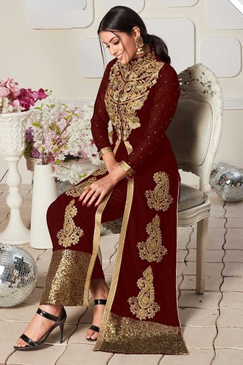 maroon color anarkali