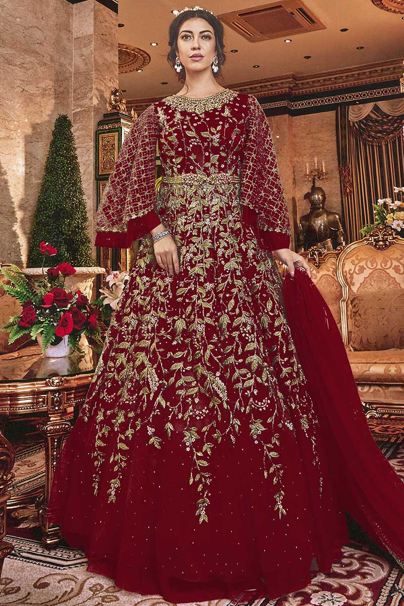 Maroon anarkali gown Clearance