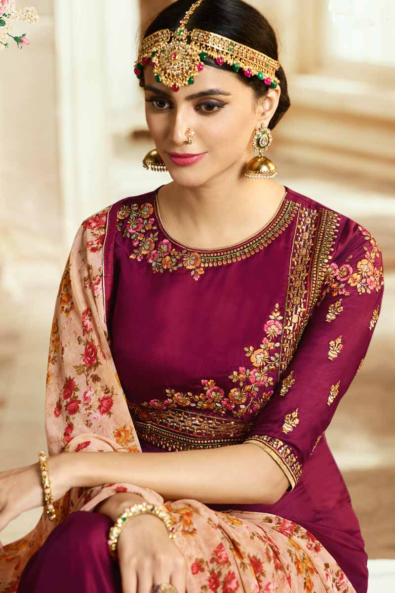 Buy New Arrival Resham Embroidered Jam Color Anarkali Suit Online LSTV01930 Andaaz Fashion