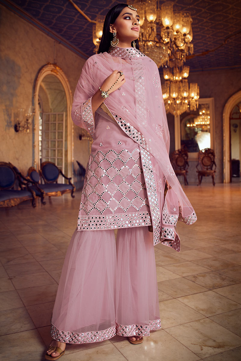 Embroidered Mauve Pink Sharara Suit ...