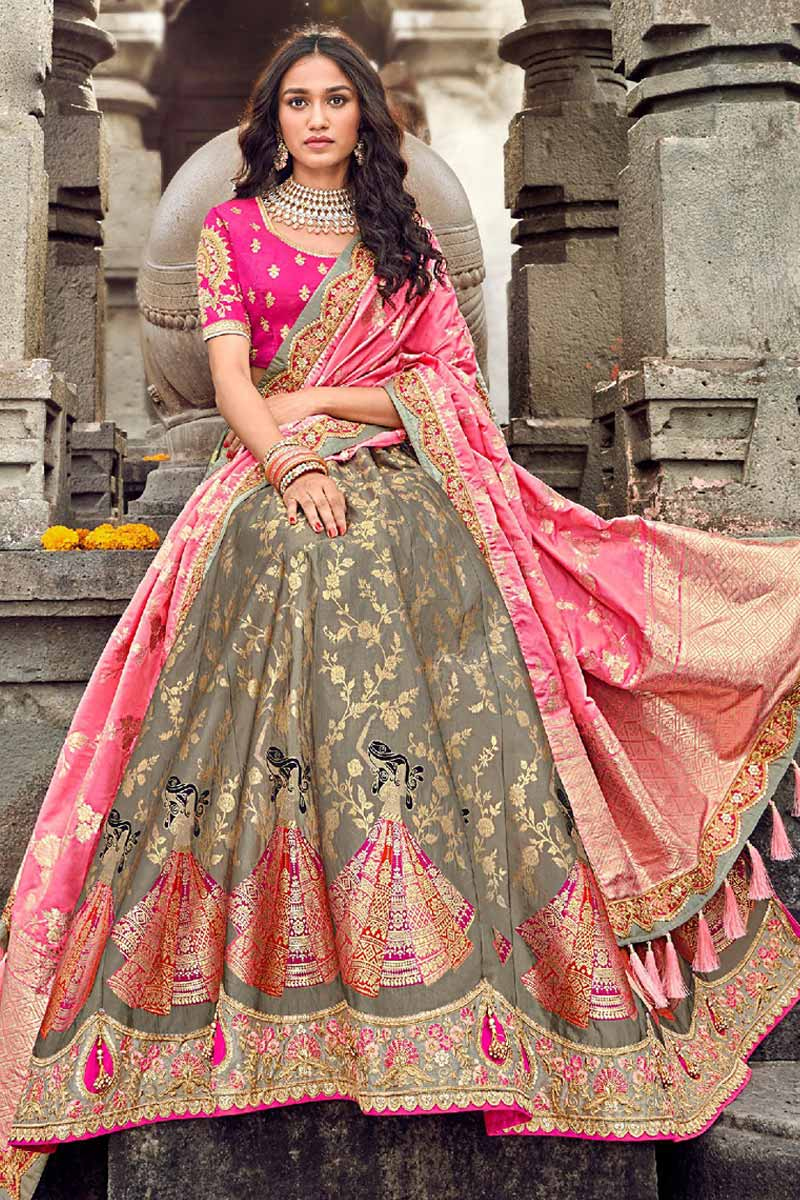 Buy Mink Grey Banglori Silk Lehenga Choli With Dori Work