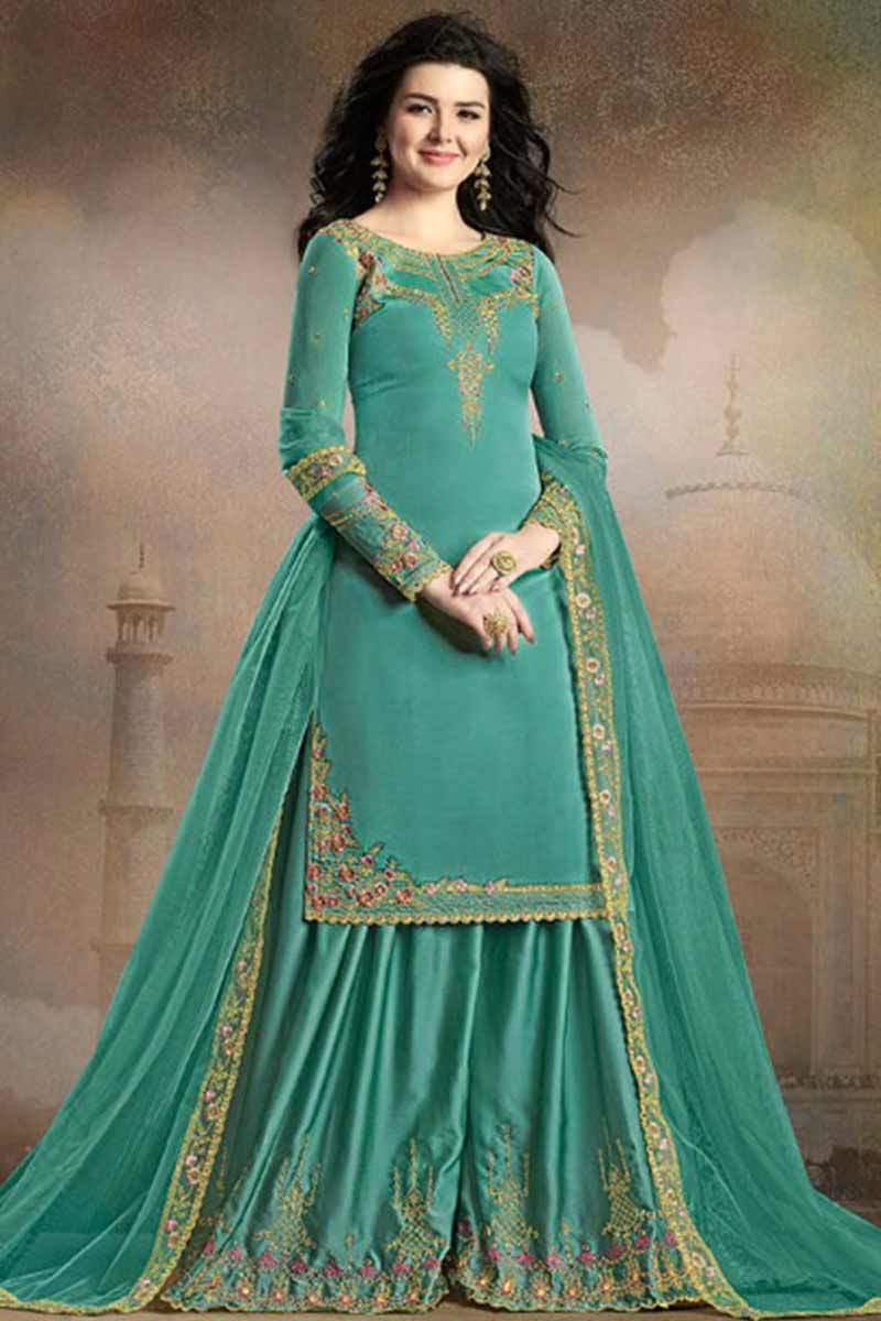 green sharara suit