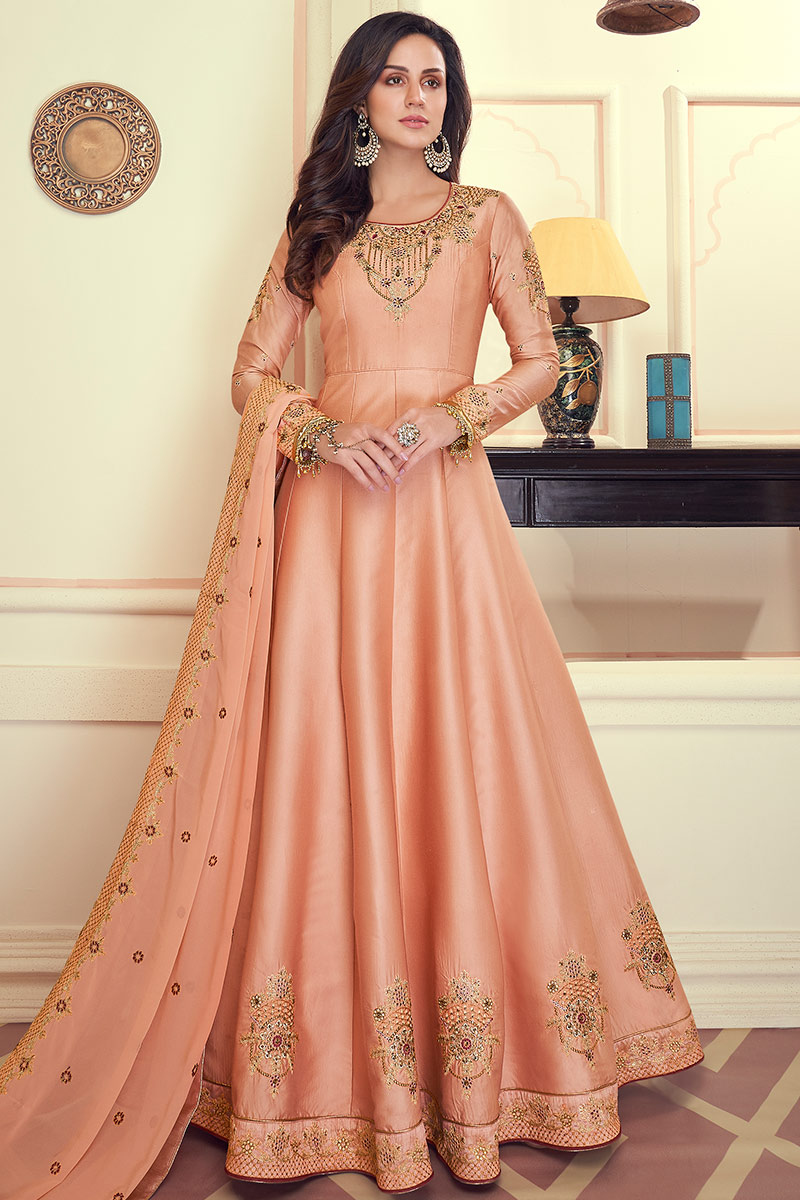 peach color anarkali dress