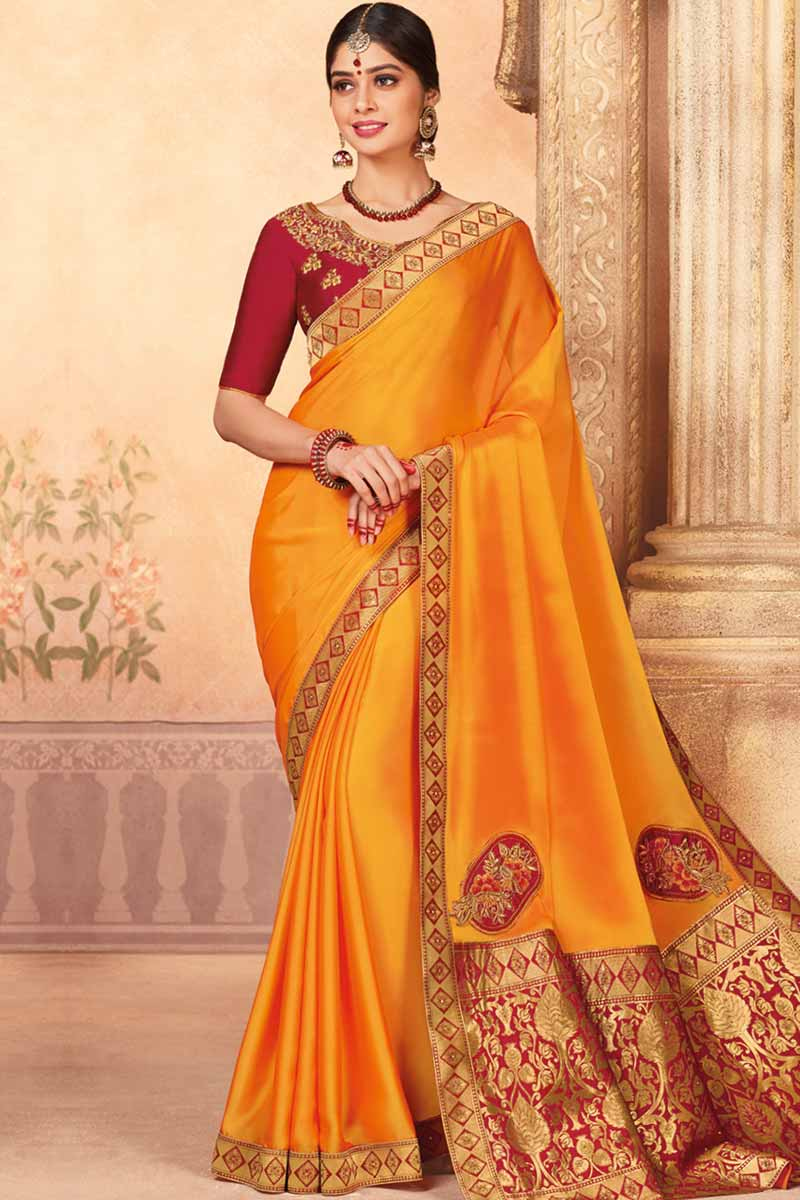 Buy Mustard Art Silk Saree With Art Silk Blouse Online SARV01210 Andaaz Fashion