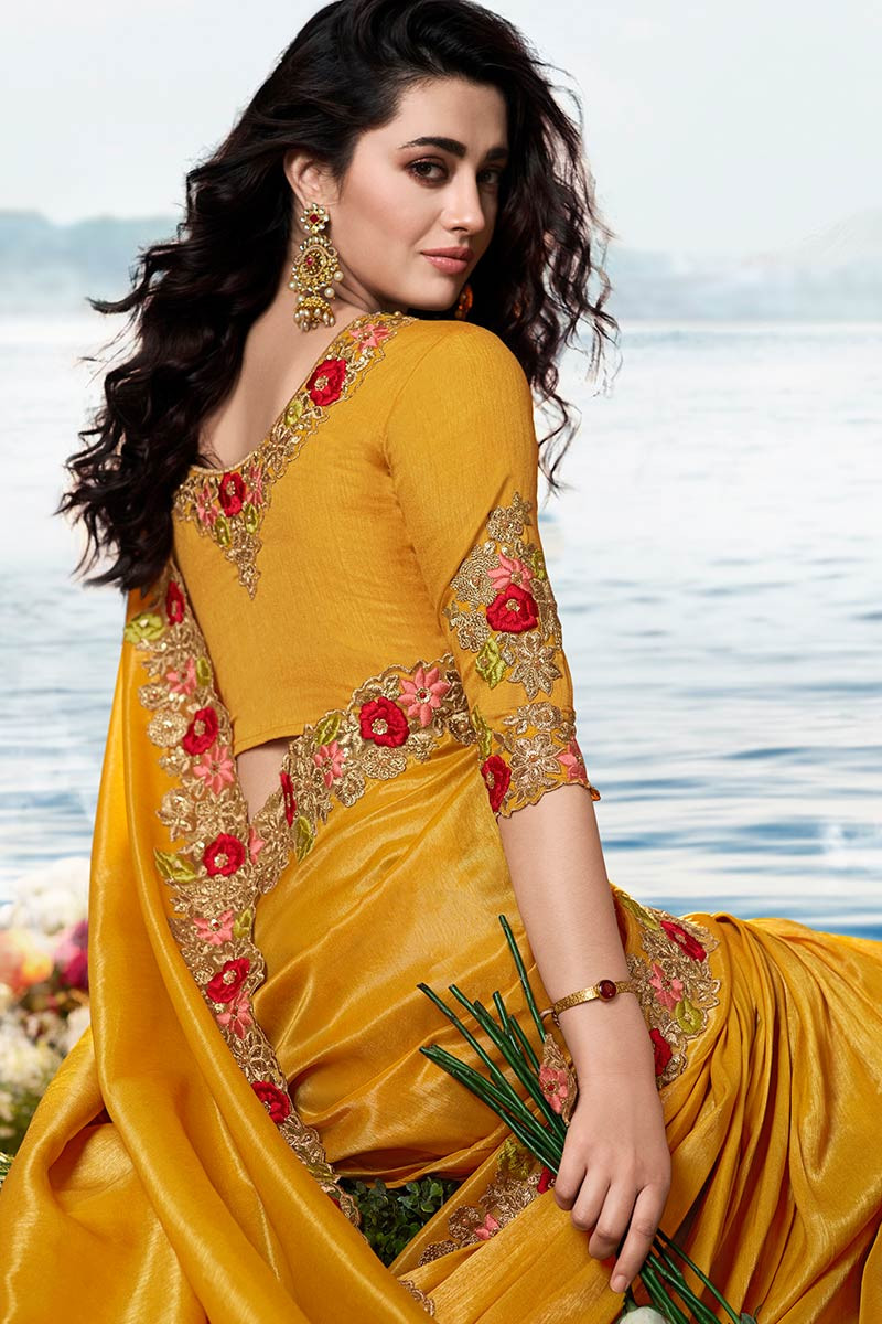 Buy Mustard Colour Silk Saree With Banglori Silk Blouse Online ...