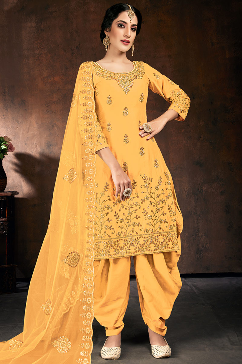 mustard yellow patiala suit