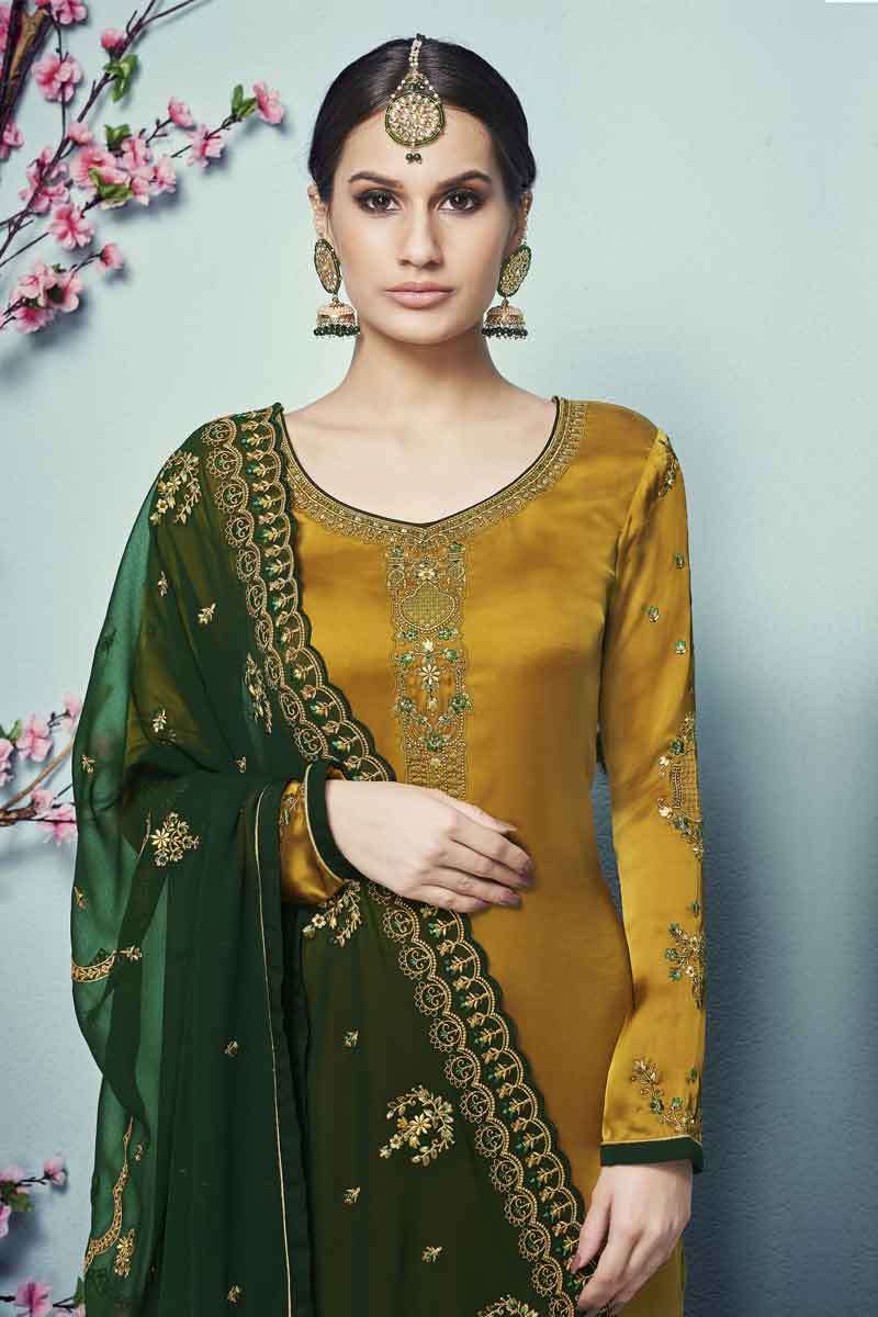 Mustard Zari Spade EMB Cowl Dress