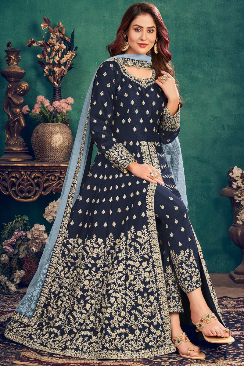 Trending Dori Work Embroidered Navy Blue Indian Wedding Anarkali Suit ...