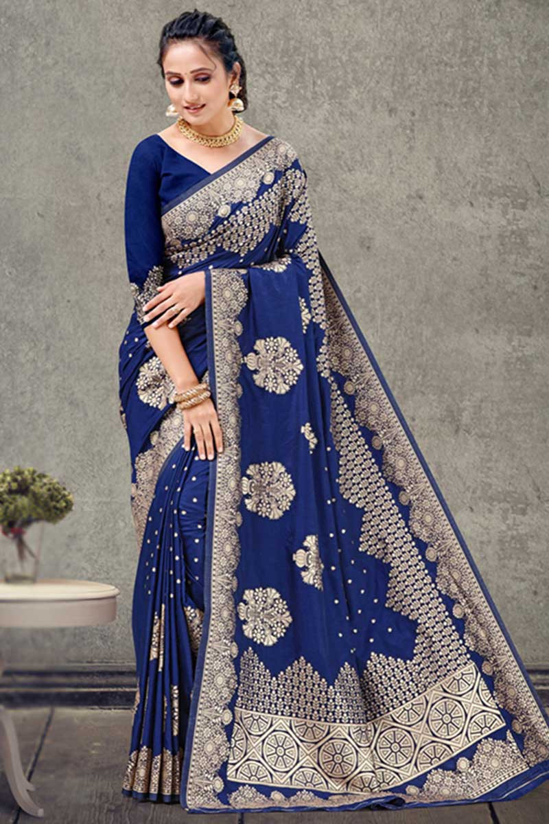 Buy Navy blue Sarees for Women by Indie Picks Online | Ajio.com