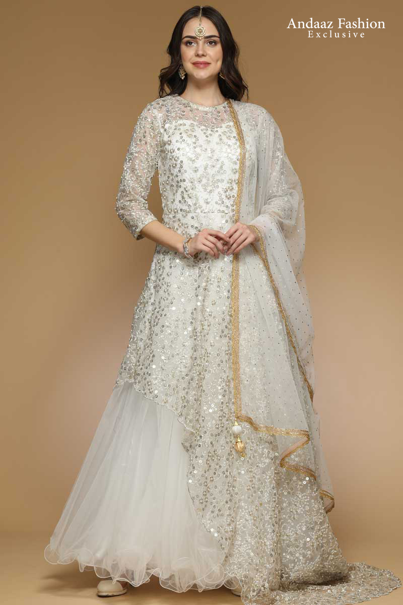 white color anarkali