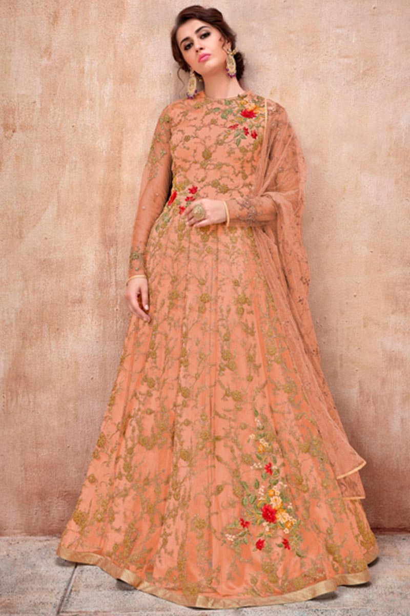 peach color anarkali dress