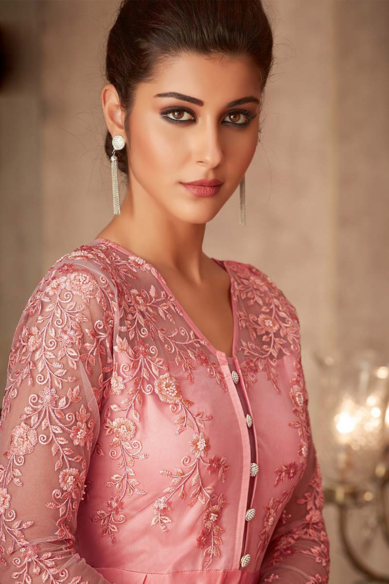 pink colour party wear gown