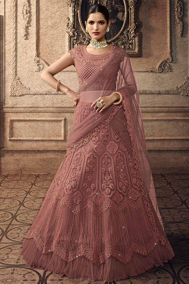 Buy Net Designer Lehenga Choli In Dusty Pink Colour Online