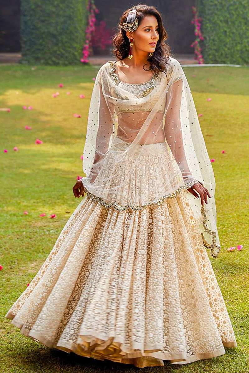 Yellow & Off White Lehenga - Cape Set 1