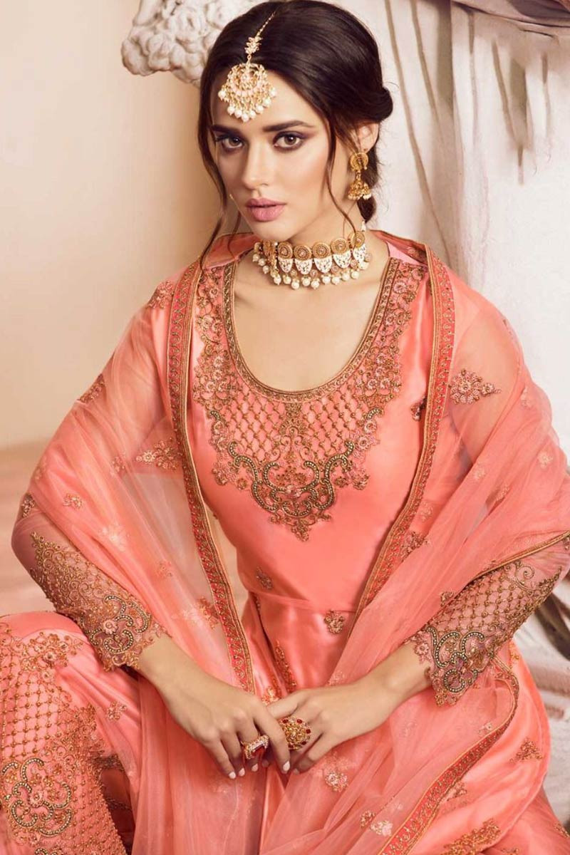 Buy Net Embroidered Sharara Suit In 