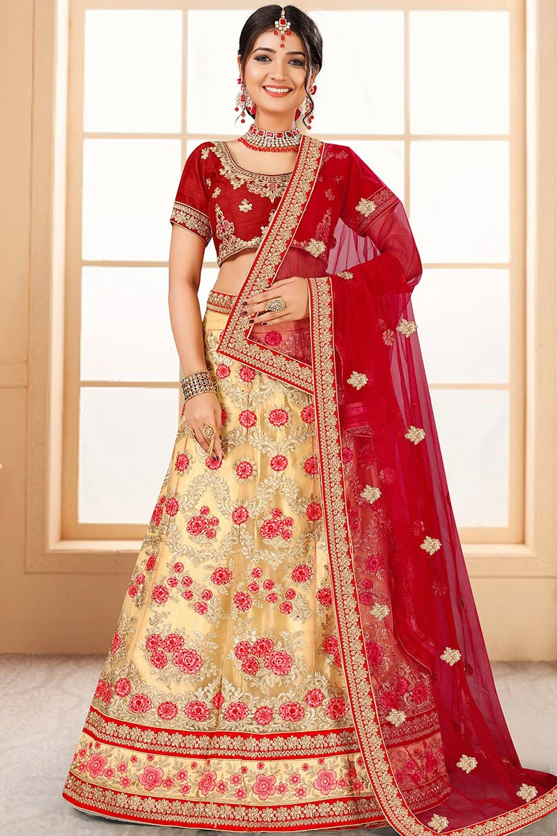 Buy Net Indian Wedding Lehenga Choli In Golden Color Online Llcv01710 Andaaz Fashion
