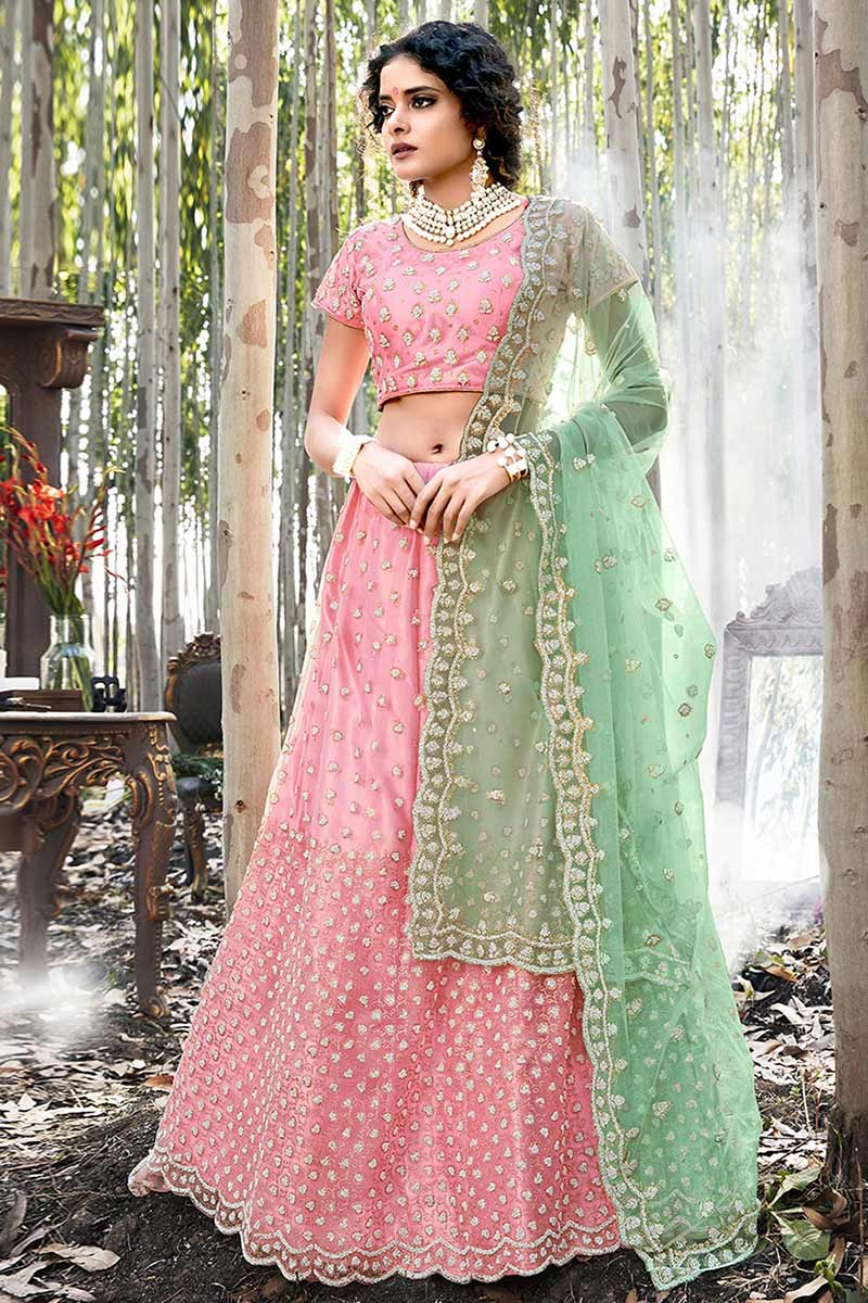 pink colour party wear lehenga
