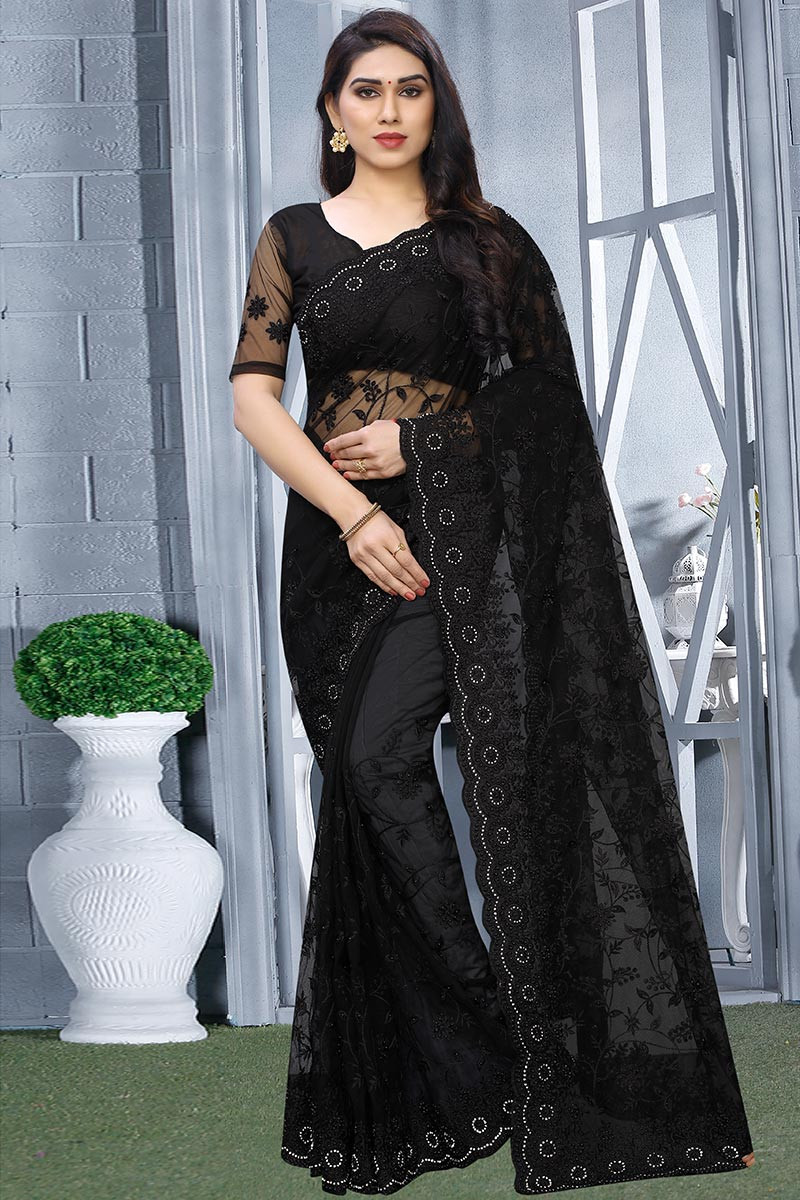 black colour saree party wear