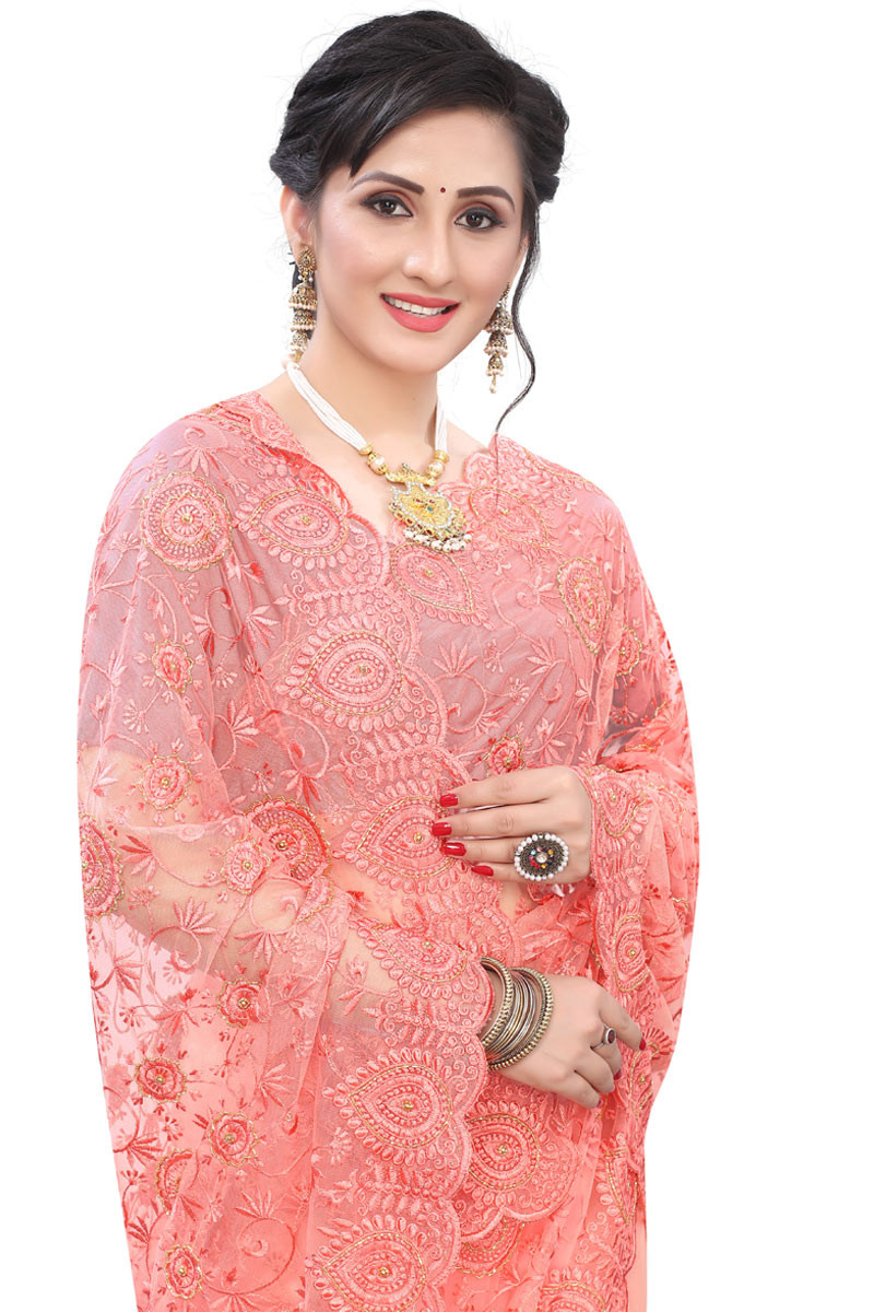 Buy Net Party Wear Saree In Peach Color Online - SARV08579 ...