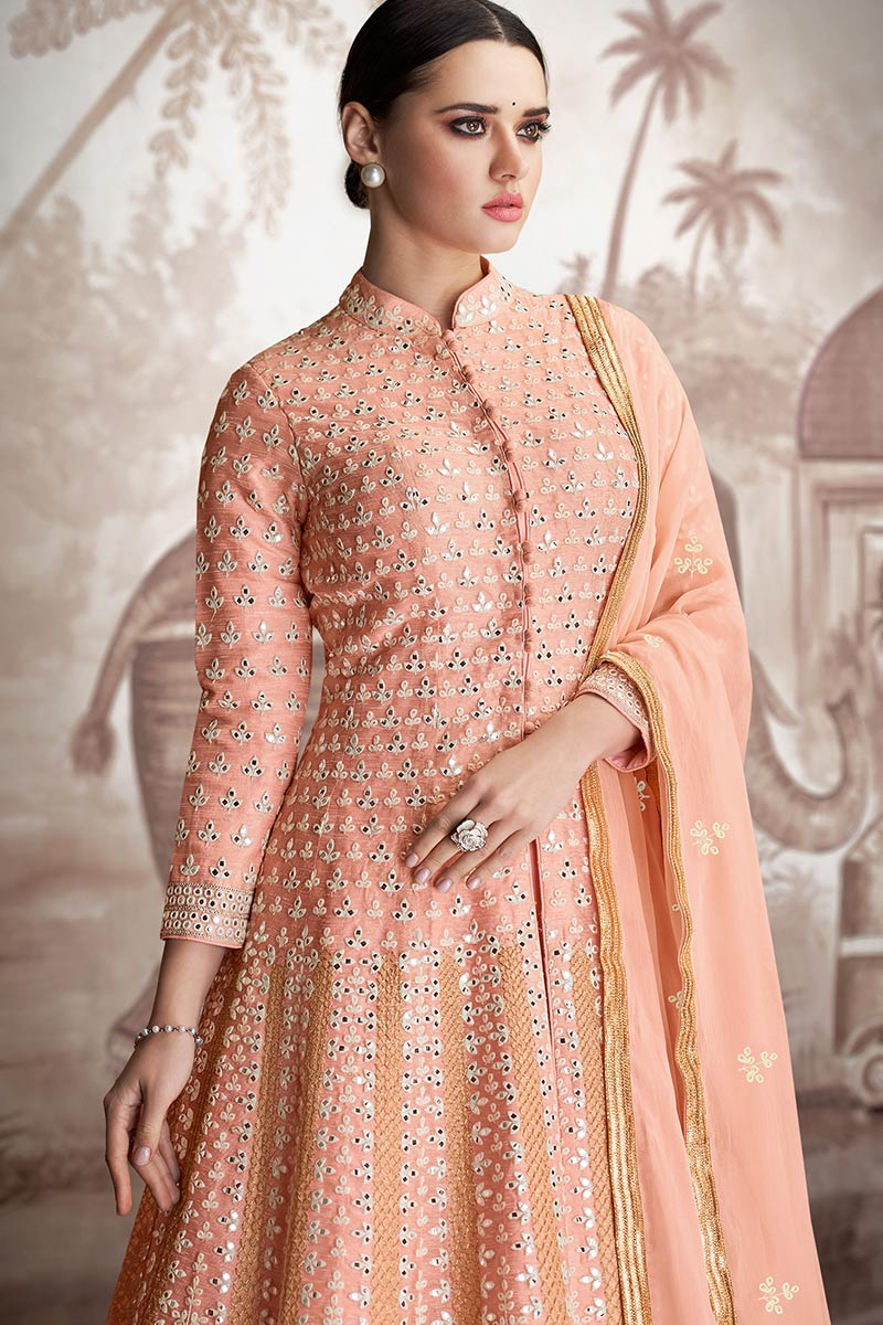 peach color anarkali dress