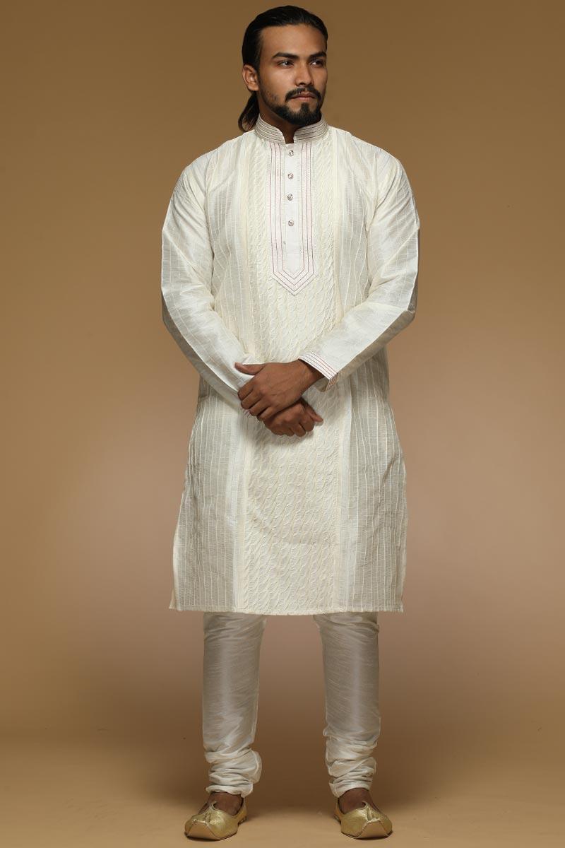 Buy Off White Designer Kurta Pajama For Eid Festival Men S Kurta Andaaz Eid Store
