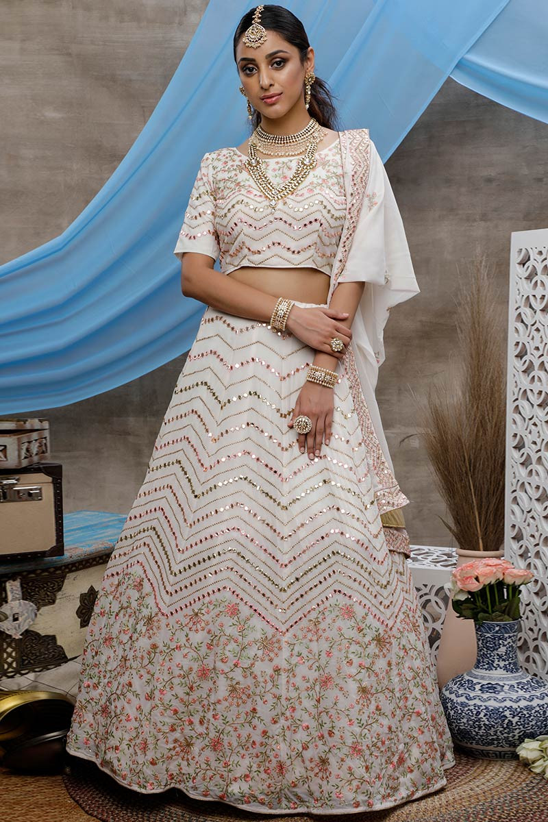 white party wear lehenga