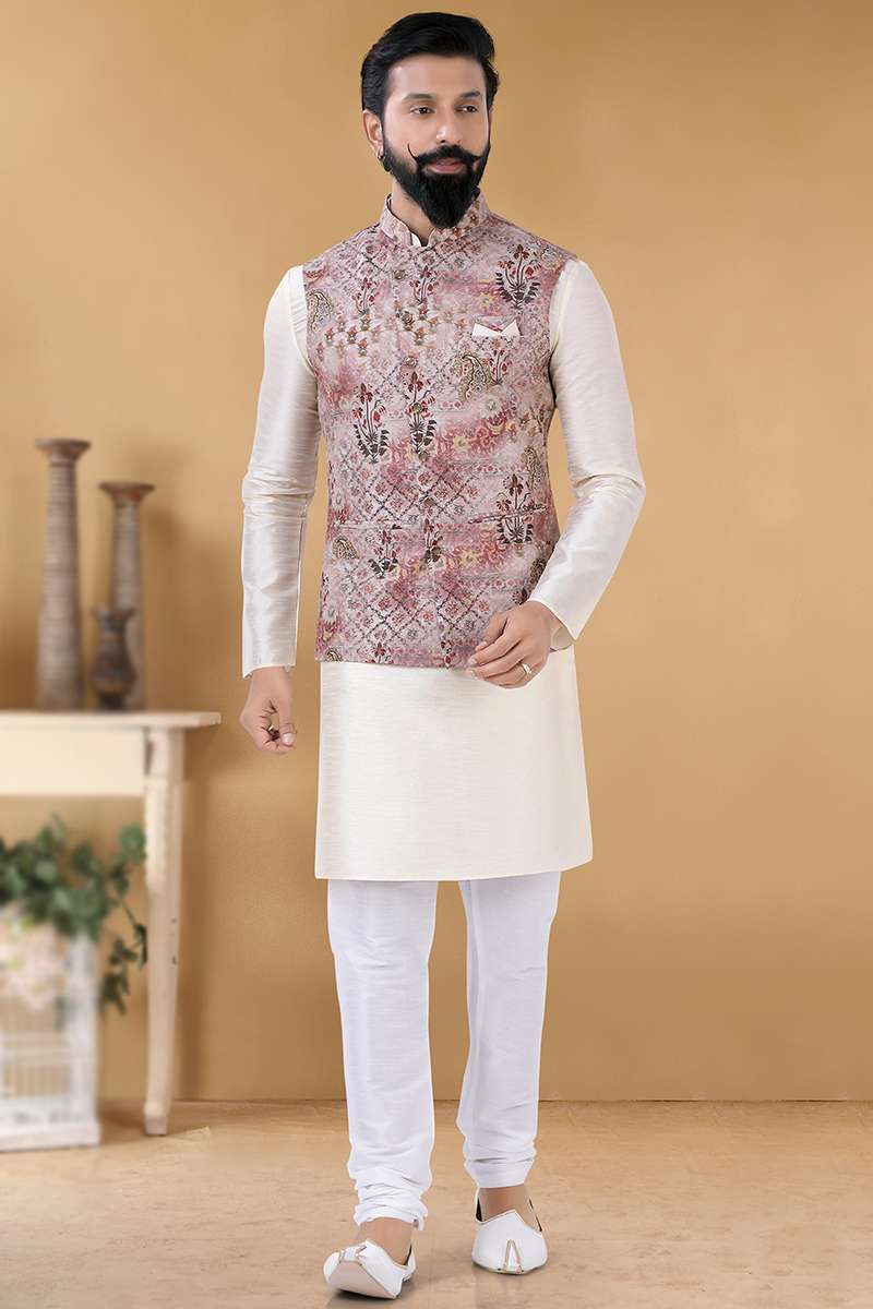 Off White Kurta Silk Chudidaar main image 1