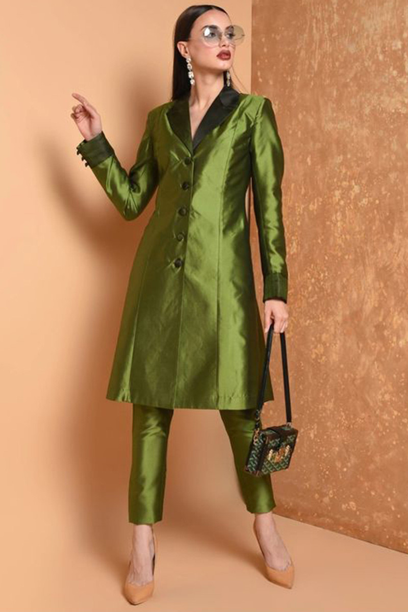 olive green trouser suit