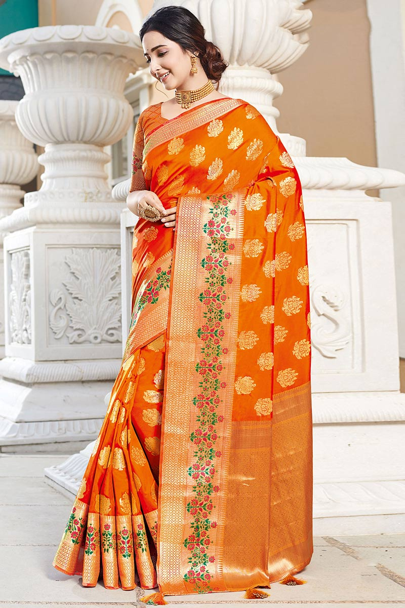 orange party wear saree