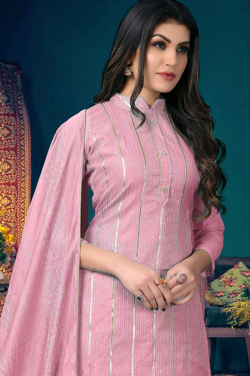 Pink Evening Kameez Trouser Suit In Georgette Zari Work APR32   ShreeFashionWear