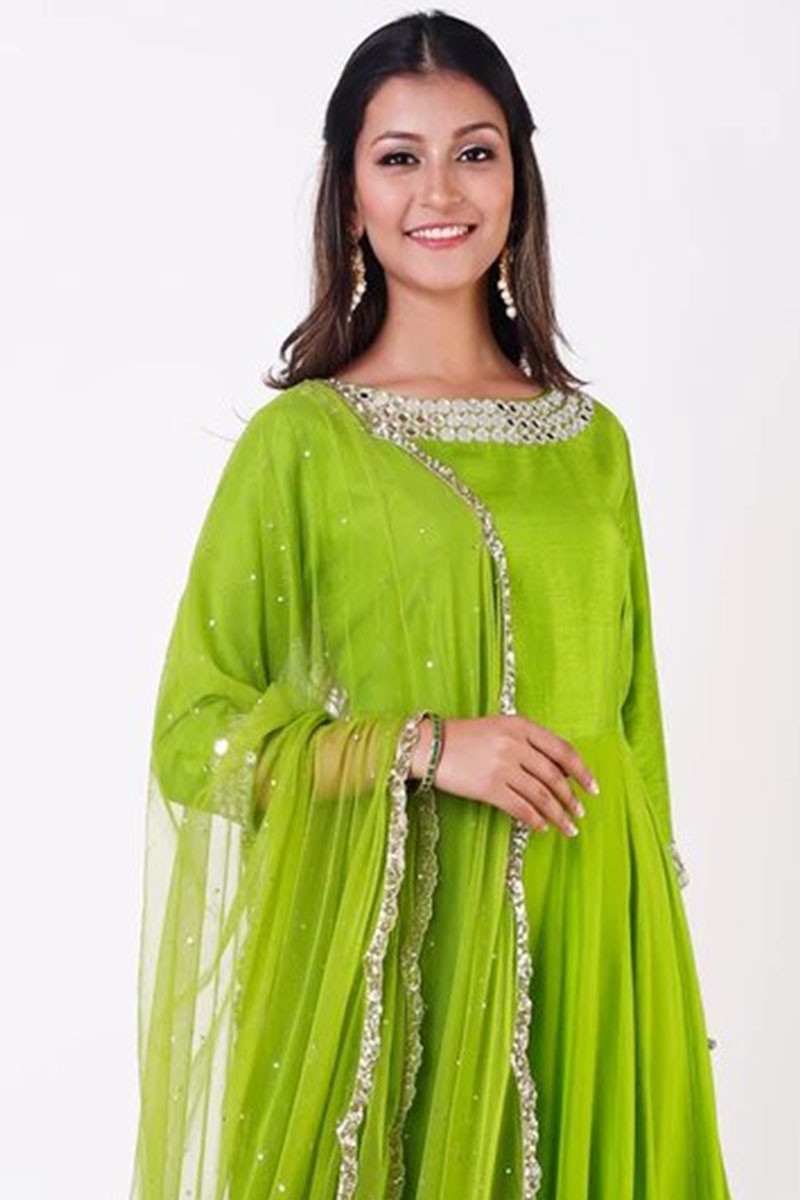 Buy Parrot Green Crepe Anarkali Suit 