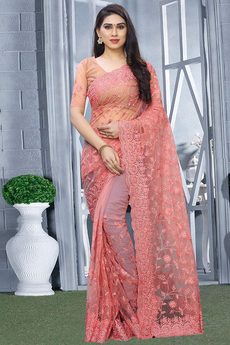 pink colour party wear saree