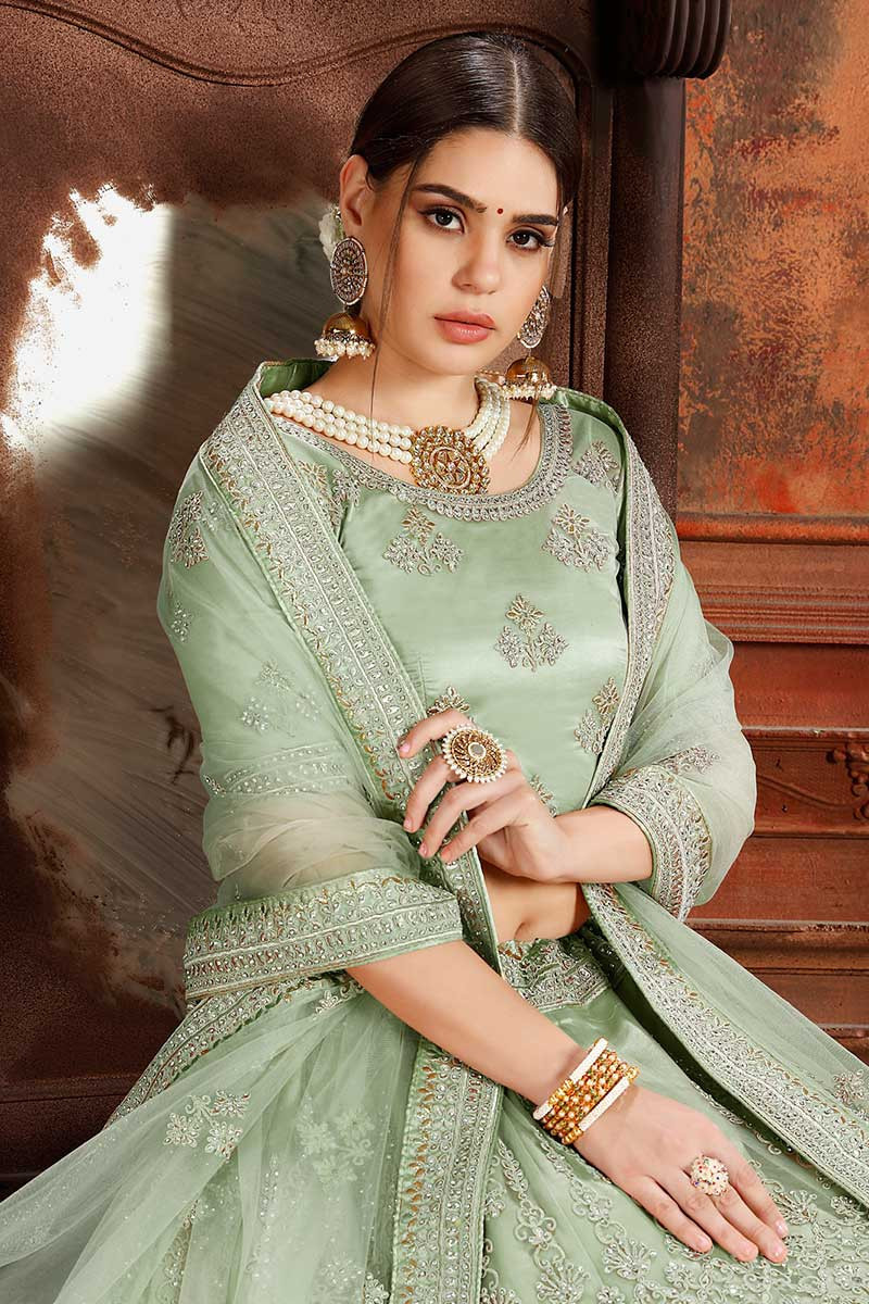 Buy Pastel Green Net Lehenga Choli With