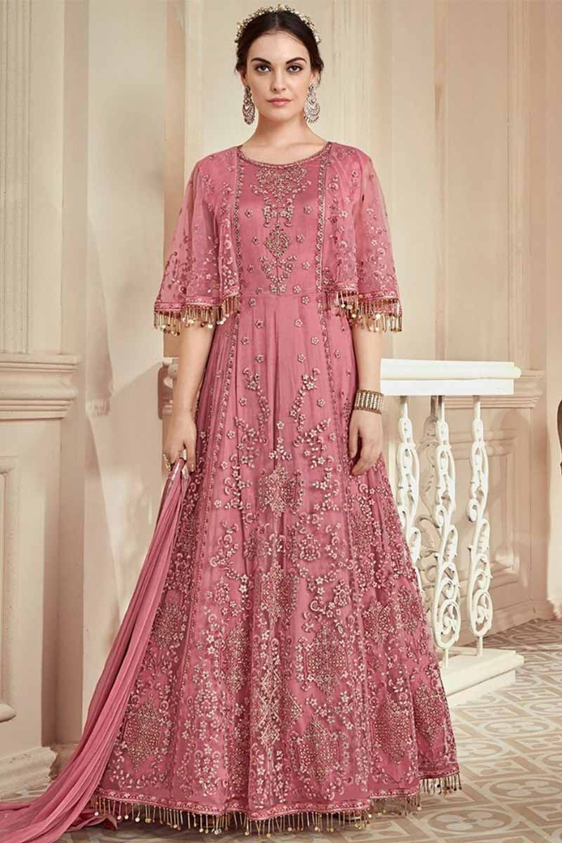 pink net anarkali