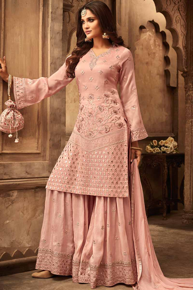 peach color sharara dress